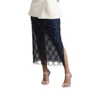 Générique Jupe midi Scintillante à Sequins avec Fente latérale et empiècement délicat pour Une élégante et raffinée (Navy, XL)