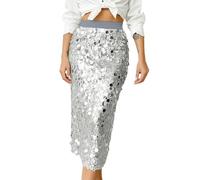 Générique Jupe Paillette Femme de Loisirs Jupe Longue à Paillettes Sequin Argenté Doré Noire Sequins Taille Élastique Crayon Mode Sexy Ete Chic et Elegant Petite Jupes Longues Élégantes pour Femmes