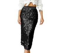 Générique Jupe Paillette Femme de Loisirs Jupe Longue à Paillettes Sequin Argenté Doré Noire Sequins Taille Élastique Crayon Mode Sexy Ete Chic et Elegant Petite Jupes Longues Élégantes pour Femmes