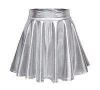 Générique Jupe Paillette Femme, Jupe Plissee Femme Métallisée Patineuse Brillante Évasée Taille Élastique Enfilable Carnaval pour Shiny Parfaite pour Fêtes Et Soirées, Argent