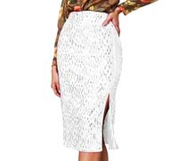 Générique Jupe Paillette Femme Mi Longue A Line Taille Haute Gainante Confortable pour Soirée Élégante Jupe Courte Chic(White, XL)