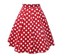 Générique Jupe Plissee Femme Chic À Pois Années 50 Jupe Rockabilly Vintage années 1950 pour Femme Jupe mi Longue Taille Elastique pour l'été Informelle Polyvalente Mini Jupe Patineuse (Red, M)