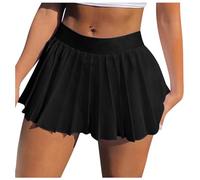 Générique Jupe Plissée Femme Taille Haute Modèle Sportif Mini Patineuse Noire Design Imprimé Confection Élégante et Confortable pour Tenue Quotidienne (Black, XXL)