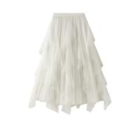 Générique Jupe plissée mi-Longue en Maille à Volants pour Femme Taille Haute Style élégant et Confortable Parfaite pour Toutes Occasions (White, One Size)