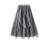 Générique Jupe plissée mi-Longue en Maille à Volants pour Femme Taille Haute Style élégant et Confortable Parfaite pour Toutes Occasions (Grey, One Size)