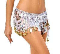 Générique Jupe Portefeuille élégante pour Danse du Ventre avec de Hanche orné de chaîne et Franges Scintillantes (White, One Size)