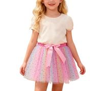 Générique Jupe Short Fille Chic Étoile Jupe Tutu avec Arc-en-Ciel Paillette Trim Et Tulle Couche pour Danse Spectacle Fête Costume Jeu S'habiller Bon pour Show de Danse, Spectacle et Pratique