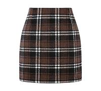 Générique Jupe Tartan Automne/Hiver pour Femme,Jupe Crayon Longueur Genou,Tissu en Laine avec Fente,Taille Haute,Fermeture à GlissièRe sur Le CôTé,Longueur Juste Au-Dessus du Genou(Coffee,XL)