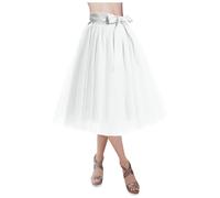 Générique Jupe Tulle Femme Carnaval Robe Longue Tutu Irrégulier Superposée Jupes Plissée A-Line Tutu Mi-Longue Taille Haute Jupette De Plage Enveloppe Ballet Prom Party Costume 34 Blanc Taille Unique