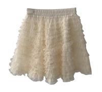 Générique Jupe Tulle Femme Grande Taille,Jupe De ScèNe éLéGante à Trois Volants pour La Danse Contemporaine avec Un Design à éTages Et Une Fluidité De Mouvement Jupe Adulte (Beige S)