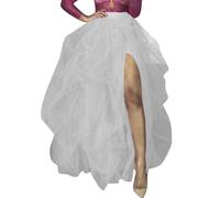 Générique Jupe Tulle Femme Grande Taille,Ladies Carnival Party Solid Color High Waisted Sexy Elastic Casual Mesh Shampan Skirt Tutu Skirt Casual Skirt (White XL)