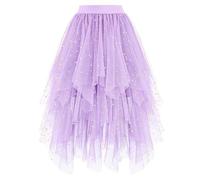 Générique Jupe Tulle Femme,Jupe Midi éLéGante à Volants Et Ourlet Transparent LéGèRe Et Fluide IdéAle pour Les SoiréEs DéContractéEs Et Les Occasions SpéCiales (Purple L)