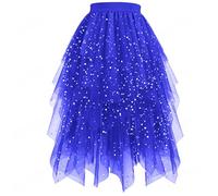 Générique Jupe Tulle Femme Paillette Robe Longue Tutu Irrégulier Superposée Jupes Plissée A-Line Elastique Taille Jupe Tutu Midi pour Carnaval Halloween Daily Prom Party Thé