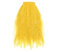 Générique Jupe Tulle Femme Paillette Robe Longue Tutu Irrégulier Superposée Jupes Plissée A-Line Elastique Taille Jupe Tutu Midi pour Carnaval Halloween Daily Prom Party Thé