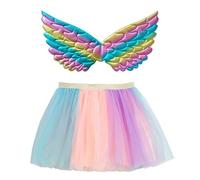 Générique Jupe Tulle Fille Tutu Ailes Fée, Costume Papillon Magique Vacances, Tenue Danse Spectacle Enfant, Vêtement Carnaval Color Block(2-4 Years)
