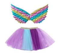 Générique Jupe Tulle Fille Tutu Ailes Fée, Costume Papillon Magique Vacances, Tenue Danse Spectacle Enfant, Vêtement Carnaval Color Block(Dark Purple, 5-8 Years)