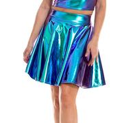 Générique Jupe Tutu Femme, Jupe Plissee Femme Métallisée Patineuse Brillante Évasée Taille Élastique Enfilable Robe Carnaval pour Shiny Parfaite pour Fêtes Et Soirées, Bleu Ciel