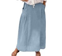 Générique Jupes Décontractées Femmes Poches Longues Grande Taille Haute Plissées Trapèze Fluides Élégantes Confortables Polyvalentes Stylées (b-Blue, S)