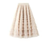 Générique Jupes en tulle pour femme - Jupe tutu longue - Jupe trapèze en maille - Taille élastique,Jupe midi à volants en résille pour femme