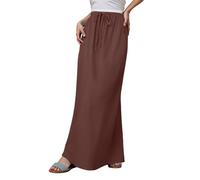 Générique Jupes Longues en Lin pour Femmes Élégantes Modèle Cordon Confection Fluide Trapèze Bohème Tendance Estival Légèreté Confort Parfait Vacances (Brick Red-c, L)