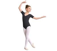 Générique Justaucorps Danse Fille Élégant pour Pratique Ballet Confortable Fermeture Snap Avant Manches Courtes Ouverture Âge 2-15 Ans Vêtement Danse Classique(Black, 14-15 Ans)