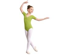 Générique Justaucorps Danse Fille Élégant pour Pratique Ballet Confortable Fermeture Snap Avant Manches Courtes Ouverture Âge 2-15 Ans Vêtement Danse Classique(Green, 12-13 Ans)