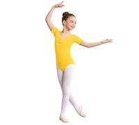 Générique Justaucorps Danse Fille Élégant pour Pratique Ballet Confortable Fermeture Snap Avant Manches Courtes Ouverture Âge 2-15 Ans Vêtement Danse Classique(Yellow, 6-7 Ans)