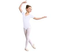Générique Justaucorps Danse Fille Élégant pour Pratique Ballet Confortable Fermeture Snap Avant Manches Courtes Ouverture Âge 2-15 Ans Vêtement Danse Classique(White, 14-15 Ans)