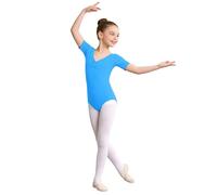 Générique Justaucorps Danse Fille Élégant pour Pratique Ballet Confortable Fermeture Snap Avant Manches Courtes Ouverture Âge 2-15 Ans Vêtement Danse Classique(Blue, 4-5 Ans)
