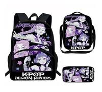 Générique K Pop DE-Mon Hunters Sac à Dos - Huntrix Cartable Scolaire Imperméable 3 Pièces pour Collège/Lycée - Sac Bandoulière + Trousse - pour Garçon Fille Fans de K-Pop Rumi/Mira/Zoey