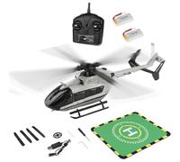 Générique K160 EC-145 RC Hélicoptère pour Adultes débutants, 2.4G 4CH 6-Axi Gyro 4 hélices Flybarless Avion Militaire avec Aires d'atterrissage sur Tablier, RTF,2 Batteries