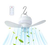 Générique Kabelloser Deckenventilator - 11×8,5 cm mit LED Licht | USB-aufladbarer Ventilator mit 1800mAh Akku & Fernbedienung | 3 Geschwindigkeiten für Terrasse, Pavillon, Garage, Balkon & Wohnmobil