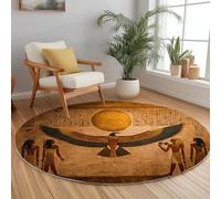 Générique Kaki Tapis Rond Lavable en Machine 160 cm, Écriture De La Déesse Égyptienne Antique - Tapis Rond imprimé antidérapant à Poils Courts pour Salon, Chambre d'enfant, décoration de Chambre