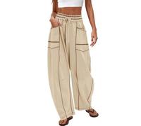 Générique KDAKSA Womens Barrel Sweatpants High Waisted Wide Leg Pants Drawstring Athletic Lounge (Rice White,M)
