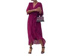 Générique Keepholdon Dress, Elegant V-Neck Maxi for Women, High Waist Chiffon Outfit with Sleeves and Asymmetrical Hem