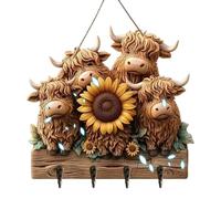 Générique Key Rack, Wood 25x23cm 2D Rustic Cow with 4 Hooks, Cute Key Rack Wall Mount Hanger for Towel, Hat, Bag, Bedroom, Living Room, Kitchen, Home Decor