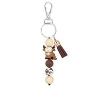 Générique Keychain Bracelet Cow - Beaded Tassel Accessory, Kawaii Animal Pendant Gift, Elastic Wristlet Holder | IDéal Pour Femmes Hommes Schoolbag Backpack Tote Purse Phone ccessoire