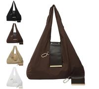 Générique Keychain Tote Bag, Compact & Foldable Vegan Leather Bag with Key Ring, Expands into Spacious Shopping Tote (Brown,one size)