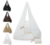 Générique Keychain Tote Bag, Compact & Foldable Vegan Leather Bag with Key Ring, Expands into Spacious Shopping Tote (White,one size)