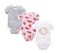 Générique Kids 2024 Clothing 3 pc Infantile Garçons Filles À Manches Courtes Pastèque Imprimer Barboteuse Nouveau-Né Coton Mélange Bodys Doux Et Confortable (Pink, 0-3 Months)