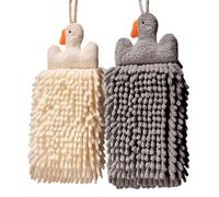 Générique Kids Goose Hand Towels - 2-Piece Chenille Soft Puff, Ultra-Absorbent Quick-Dry Bathroom Towel, Hanging Animal Decor, Fun Kitchen Drying Companion | for Home