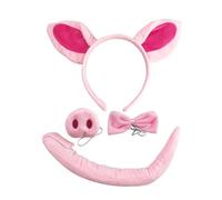Générique Kids Pig Costume, Plush Animal Dress-Up, Soft Bow Tie Headband, Pig Ears Nose Tail Set for Children, Halloween, Birthday Parties Pretend Play, Girls Age 3-14, Pink, 4-Pieces, 120g