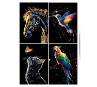 Générique Kids Scratch Paper, Handmade Glitter Scratchboard Art Set of 4, 8.27x5.91 inches Safe & Fun Creative Crafts, Coloring Drawing Craft for Landscape and Animal Artwork to Men, Women