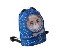 Générique Kids Space Backpack with Bear Design, Blue Star Pattern, Double Compartment with Clear Window