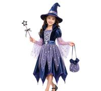 Générique Kids Witch Costume, Girls Halloween Carnival Outfit With Hat Bag | 4-Piece Set, Smooth Lightweight, Loose Design For Dress Up Party Stage Performance