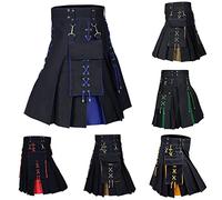 Générique Kilt Ecossais, Kilt Ecossais Homme Bleu Grande Taille Taille Élastique Jupe Plissée Médiévale en Coton Longue Complet Gothique À Séchage Rapide Chic Cosplay Tartan Irlandais