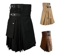 Générique Kilt Ecossais, Kilt Ecossais Homme Noir Complet Gothique Jupe Plissée Médiévale en Coton Longue Grande Taille Steampunk Respirant Chic Cosplay Tartan Irlandais