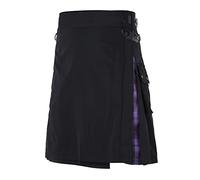 Générique Kilt écossais pour Homme Kilt Utilitaire Tartan Traditionnel des Highlands Jupe à Carreaux avec Poches Traditionnelle Médiévale Écosse Jupe Plissée Vêtements épissure Rétro Noir Steampunk
