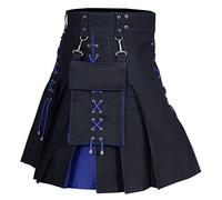 Générique Kilt écossais pour Homme Kilt Utilitaire Tartan Traditionnel des Highlands Jupe à Carreaux avec Poches Traditionnelle Médiévale Écosse Jupe Plissée Vêtements Steampunk