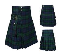 Générique Kilt Homme Irlandais Ecossais Vert Tartan avec Poche Jupe Plissée Médiévale en Coton Longue Complet Steampunk À Séchage Rapide Chic Cosplay Grande Taille